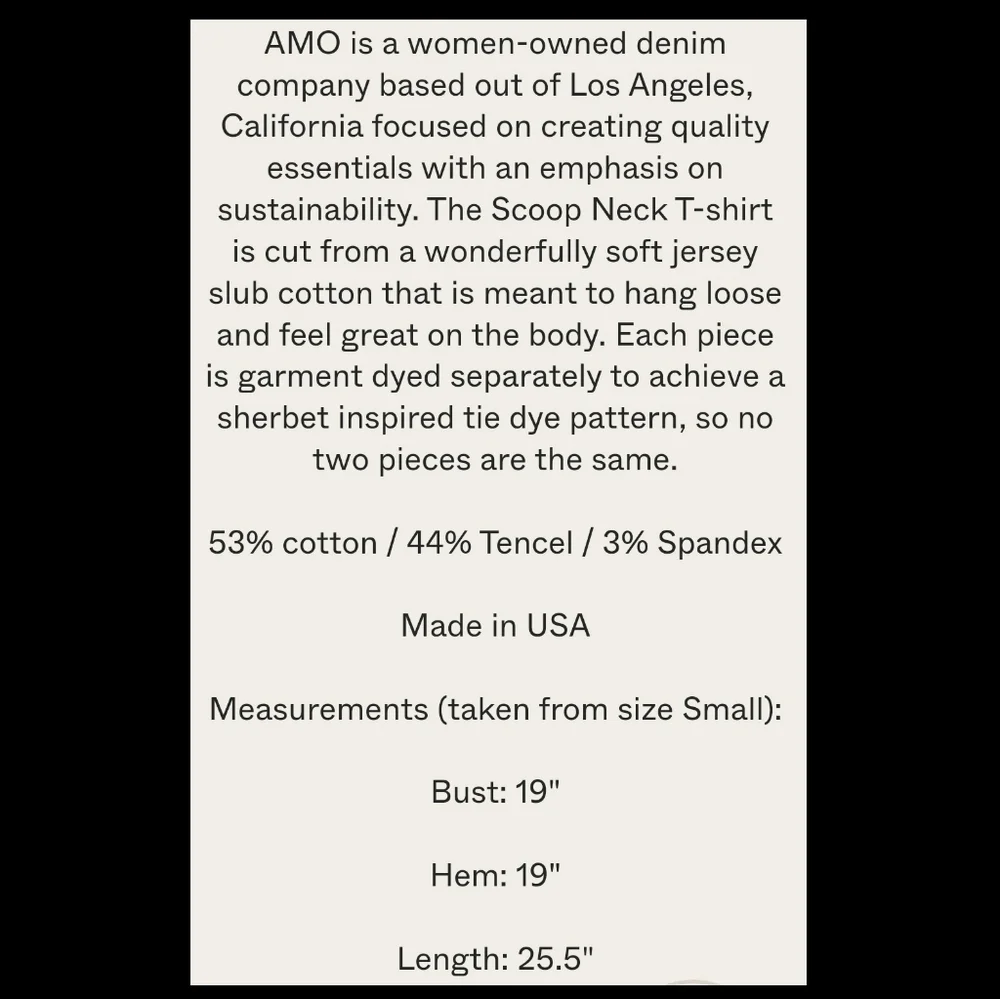 AMO Cotton Tie Dye Tee Long Sleeve Slub Beach Orange Sherbet Small NEW - Picture 3 of 8